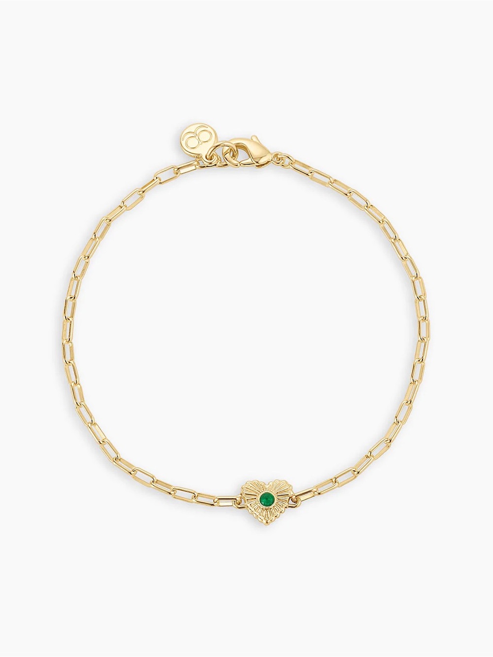 Gorjana Gold Heart Bracelet with Green Stone
